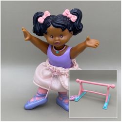 Vintage Fisher Price Loving Family Dollhouse Furniture Ballerina Girl Doll with Barre Bar Ballet Set