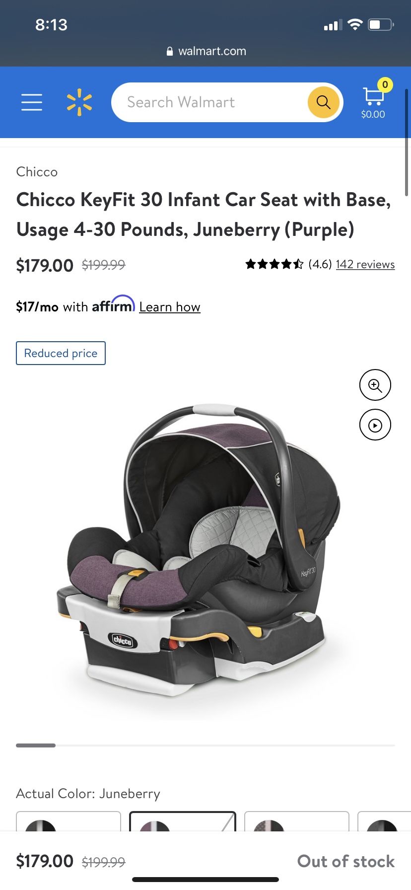 New In Box Chicco KeyFit 30 Infant Car Seat with Base,  Juneberry (Purple)