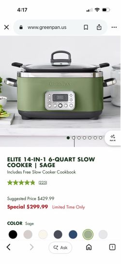 GreenPan Elite 14-in-1 6-Quart Slow Cooker Sage