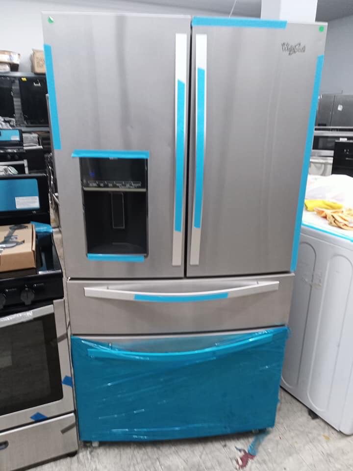 New Whirlpool stainless steel four door French door refrigerator
