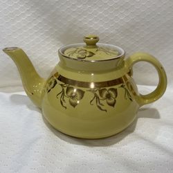 Vintage Hall 039 Yellow With Gold Flower Trim Tea Pot