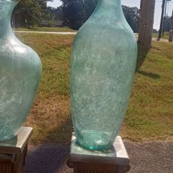 Awesome New Designer Cracked Recycle Glass Floor Vases Thick Made In Portugal Heavy Duty Set