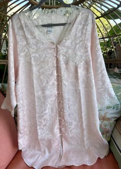 Vintage NEW Partners Mervyns Button Up Nightgown Lace Paisley Silky Size M
