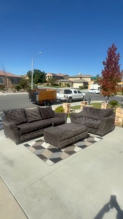 🩶DELIVERY AVAILABLE 2 PIECE DARK GRAY SOFA COUCH SET W OTTOMAN SOFA COUCH SET