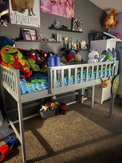 Gray Kids Low Loft Bed Frame