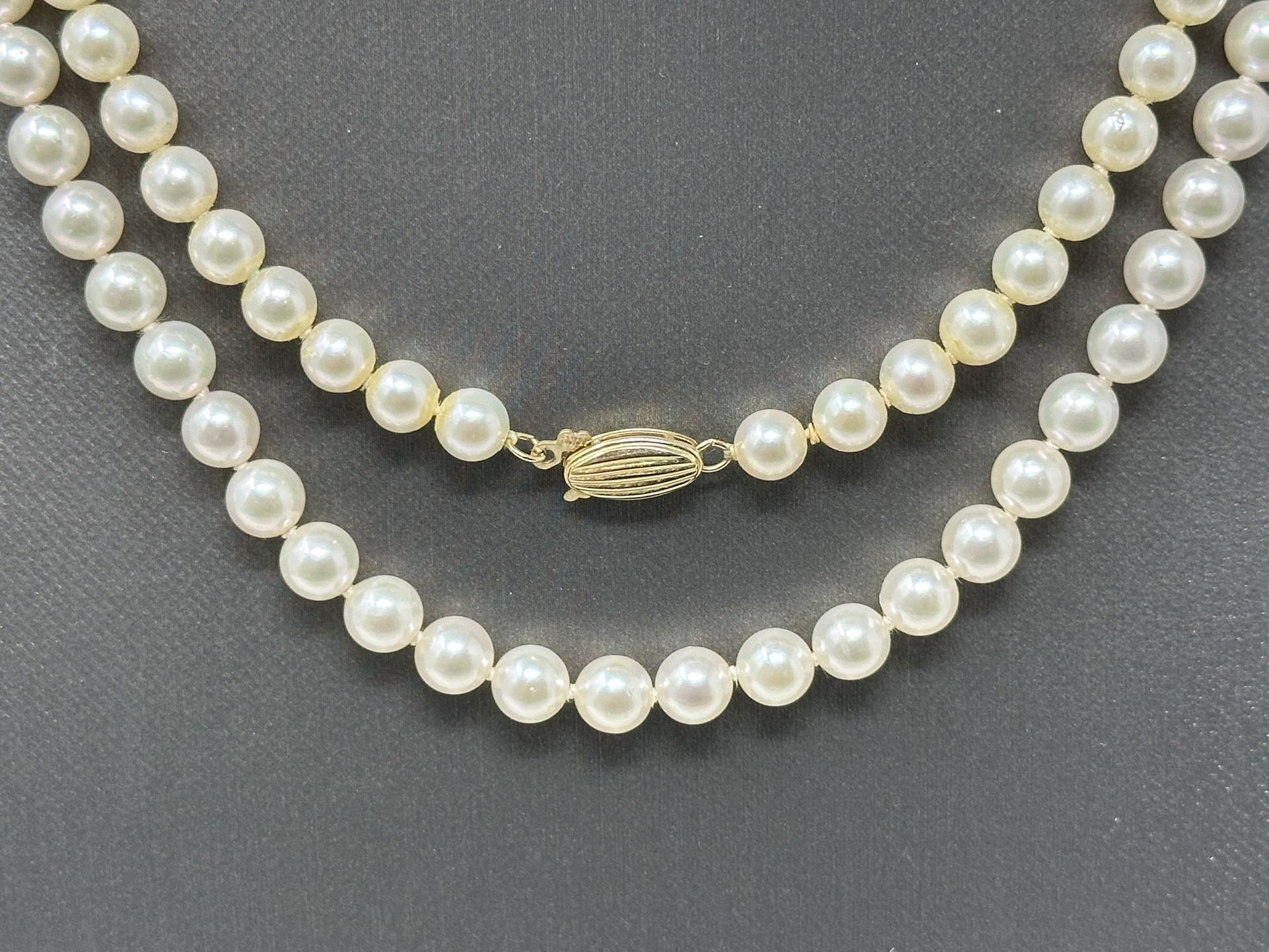 Vintage Japanese Akoya Cultured 6mm Pearl 30" Necklace w/14K YG Clasp
