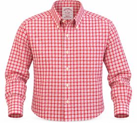 Brooks Brothers Mens XL Red White Plaid Check Supima Cotton Non Iron Button Shirt
