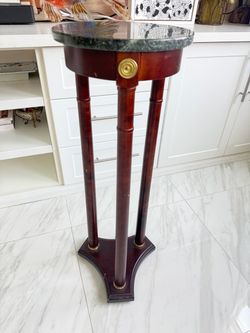 Marble Top Mahogany Pedestal Plant Stand