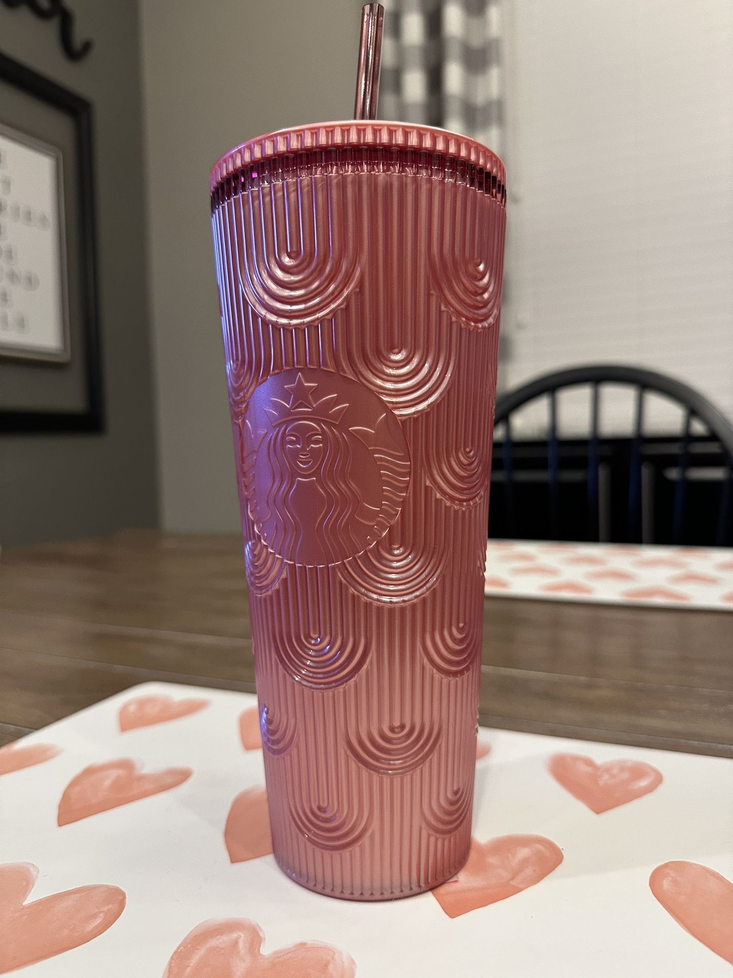 Starbucks 2023 Fall Pink Shimmer Shell Mermaid Scales Cold Cup Tumbler 24 oz New