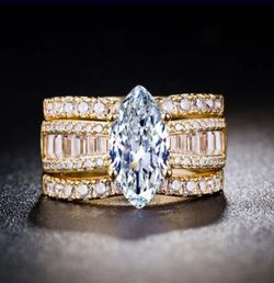 Sparkling Gold Tone Wedding Ring Diamond Ring