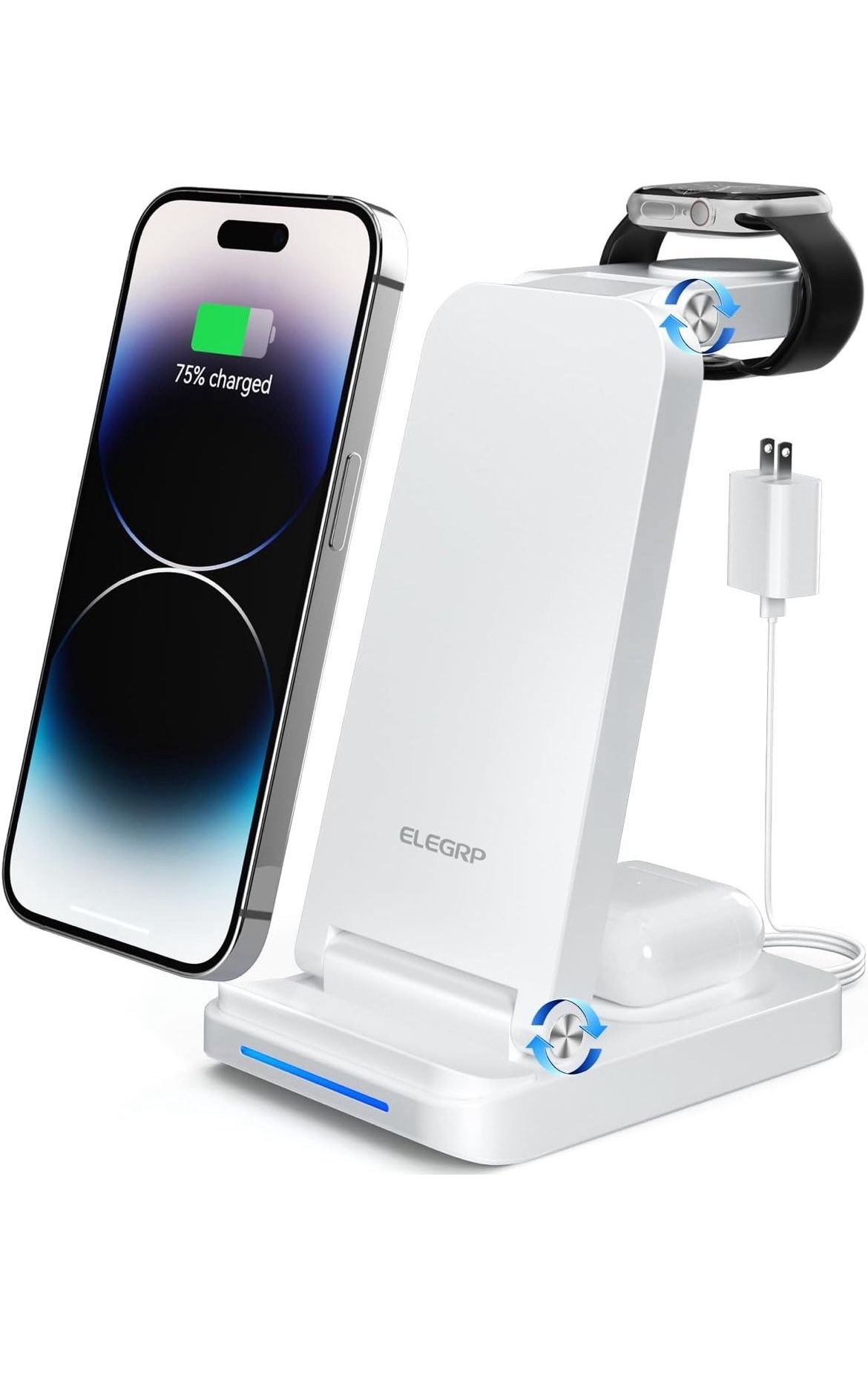 ELEGRP Wireless Charging Station for Apple/Samsung/Android, 3 in 1 Travel Fast Wireless Charger for iPhone 15/14/13/12/11/Pro/Max/SE/8, Samsung S23/S2