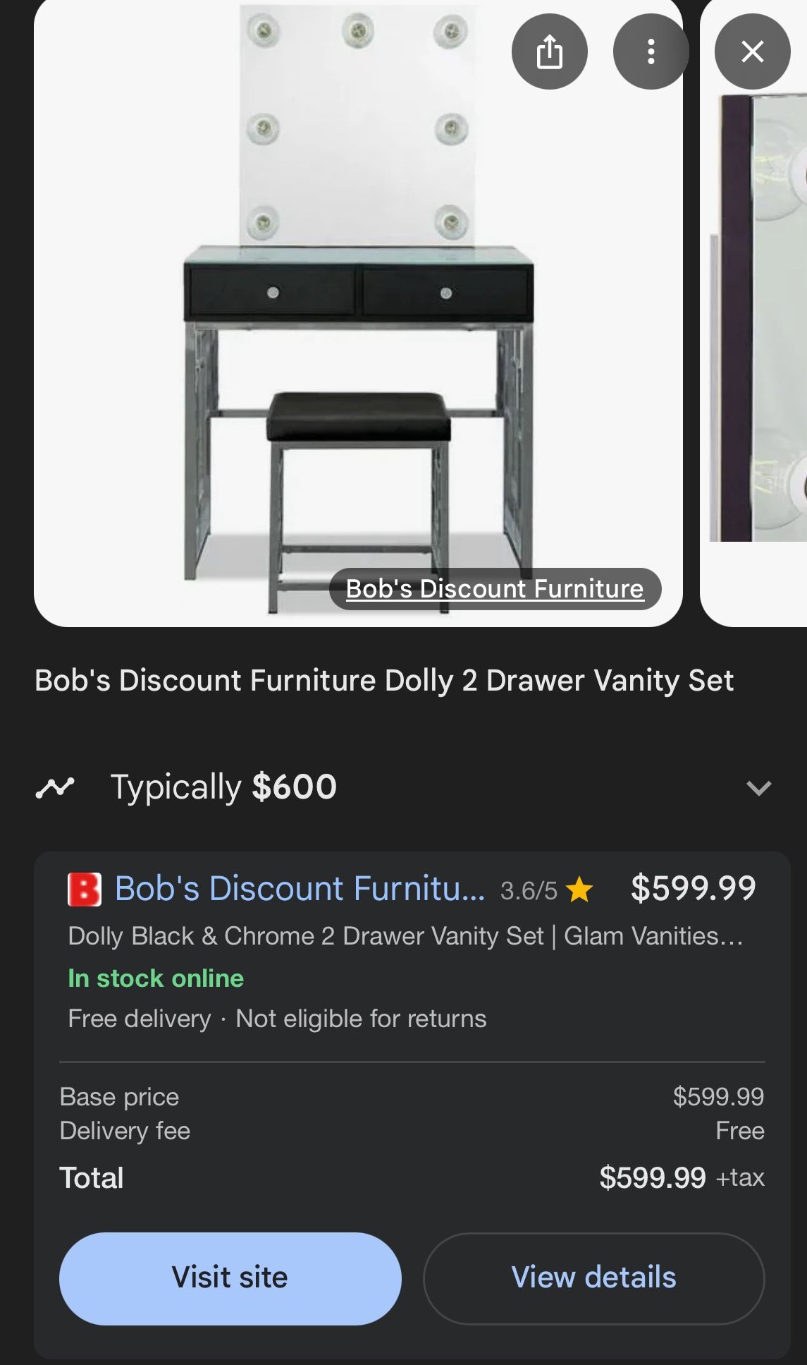 Vanity Black And Silver