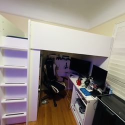 SMÅSTAD Loft bed frame, desk and storage, white, Twin
