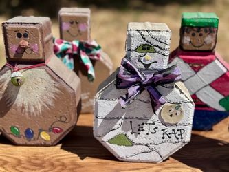 Hand-Painted Concrete Block Character Figurines Set