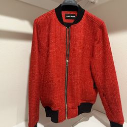 PHILIP AYLER Red Bomber Jacket Zip Closure Size S Long Sleeve