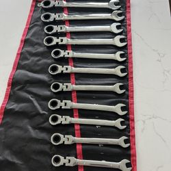 12 Piece Ratchet Flex Head Combination Wrench Set With Storage Bag