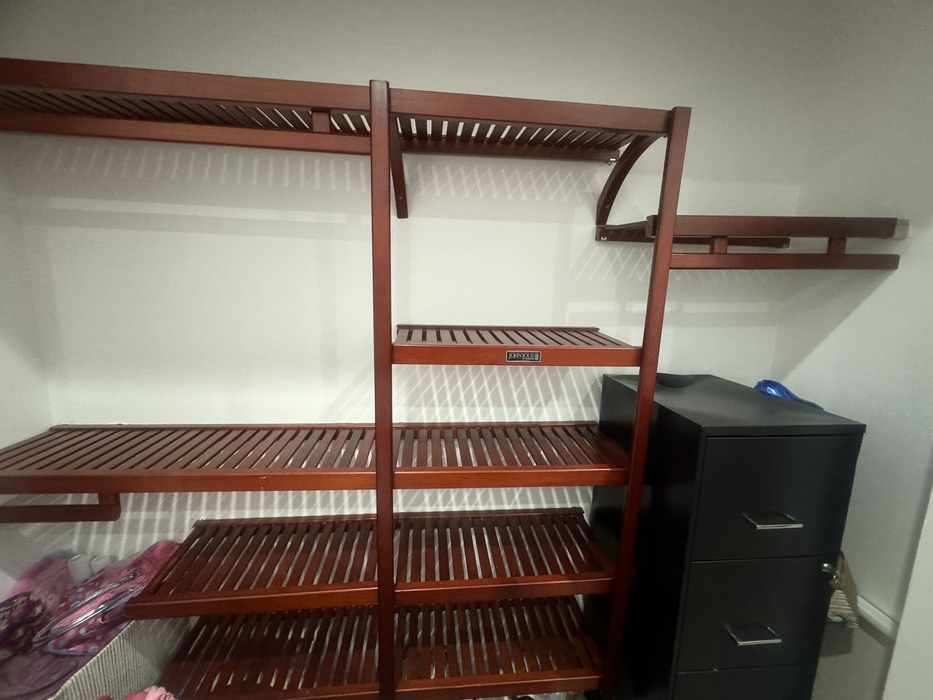 John Louis - Wood Closet Organizer System with Shelves & Hanging Rods - Wall Mounted Walk-in Wardrobe