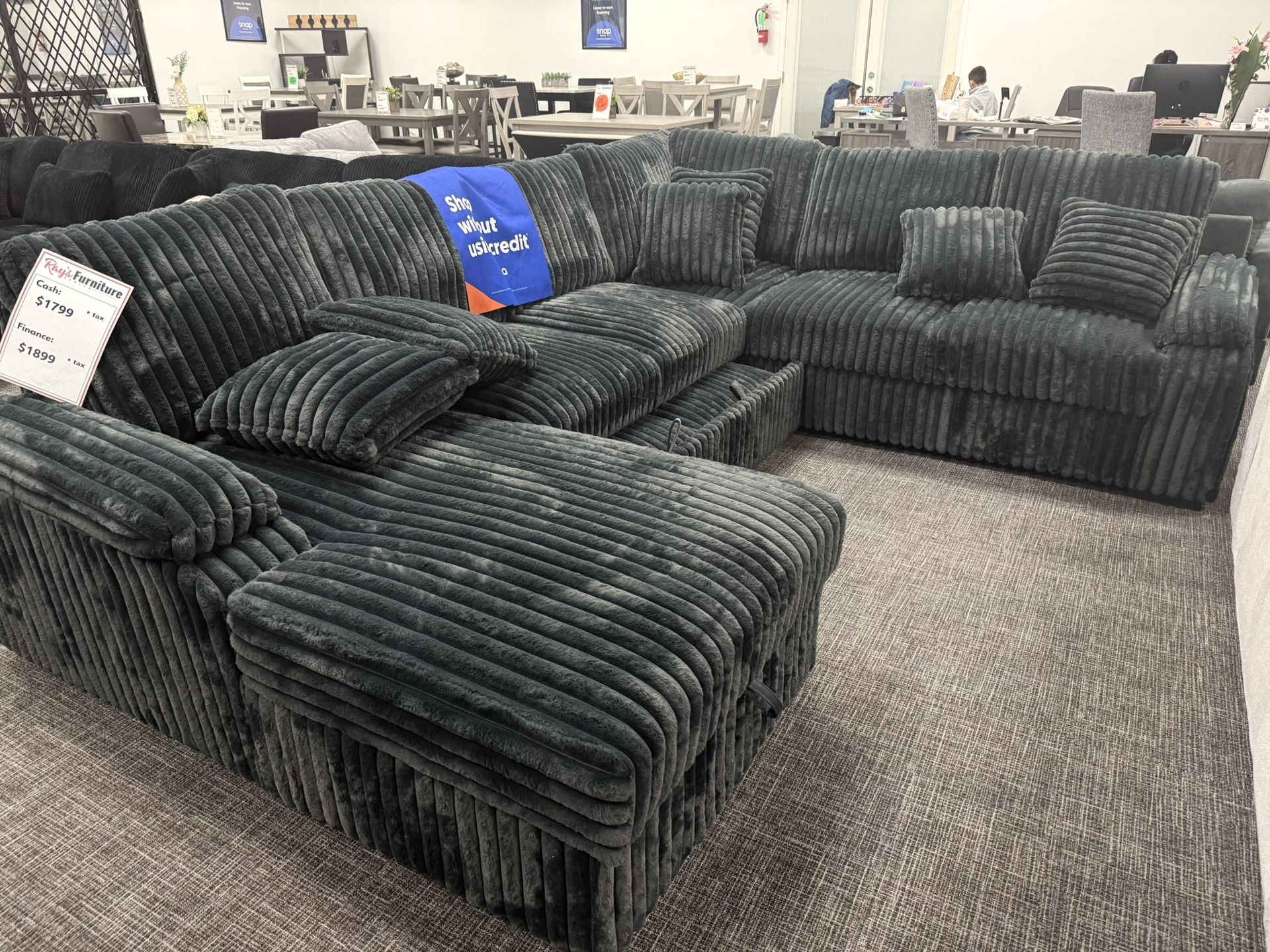 Dark Gray Corduroy Sectional Sleeper W/ Storage Chaise Lounge - EZ $10 Down Payment Options Available