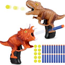 Dinosaur Foam Blaster for Nerf Gun 5-7 Year Old, Mini Dino Toy Guns for Toddler Boy Age 4-6 T-rex & Triceratop