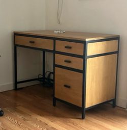 Industrial Wood and Metal Desk with Drawers