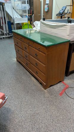 Wood Dresser with Green Painted Top
