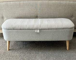 45” Grey Boucle Storage Ottoman Bench with Wood Legs