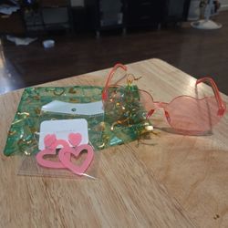 Cute Valentines Set Heart Sunglasses And Heart Pink Earrings  I Have A Few Available 