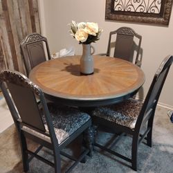 Antique Small Dining Room Suit Upholstered And Cowhide