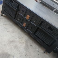 Asian inspired black wooden coffee table w storage