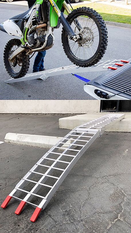 (NEW) $60 Single 7.5ft Aluminum Motorcycle Folding Loading Ramp Street Dirt Bike 750Lbs Rated