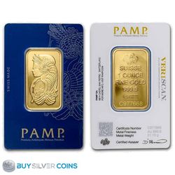 One Troy Ounce PAMP Suisse 24K Pure Solid Gold Bar Bullion in assay With All Paperwork