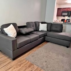 Brand New In Boxes Grey Reversible Sectional Sofa 