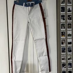 7 For All Mankind Women’s WHITE SKINNY ANKLE JEAN BRN LEATHER STRIPE $255 MSRP