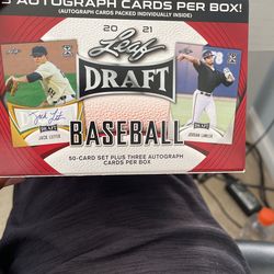 2021 Leafs Draft Baseball Box, 50-CARD SET PLUS THREE AUTOGRAPH  CARDS PER BOX 