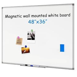Magnetic Dry Erase Board for Wall 48 x 36 Inches Whiteboard with Markers, Pen Tray, Magnets, Writing Board