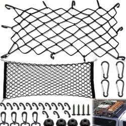 2 Pcs Cargo Net, Adjustable Elastic Trunk Storage Net with Hook Grid Mesh Cargo