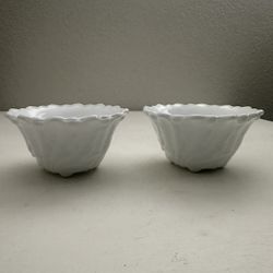 2 Vintage Cottage Core Milk Glass Flower Candle Holders