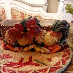 Vintage Rare 1990's Fitz And Floyd Coq Du Village Rooster Herb Pot And Tray Planter. Currently Selling On Ebay For $179.99.