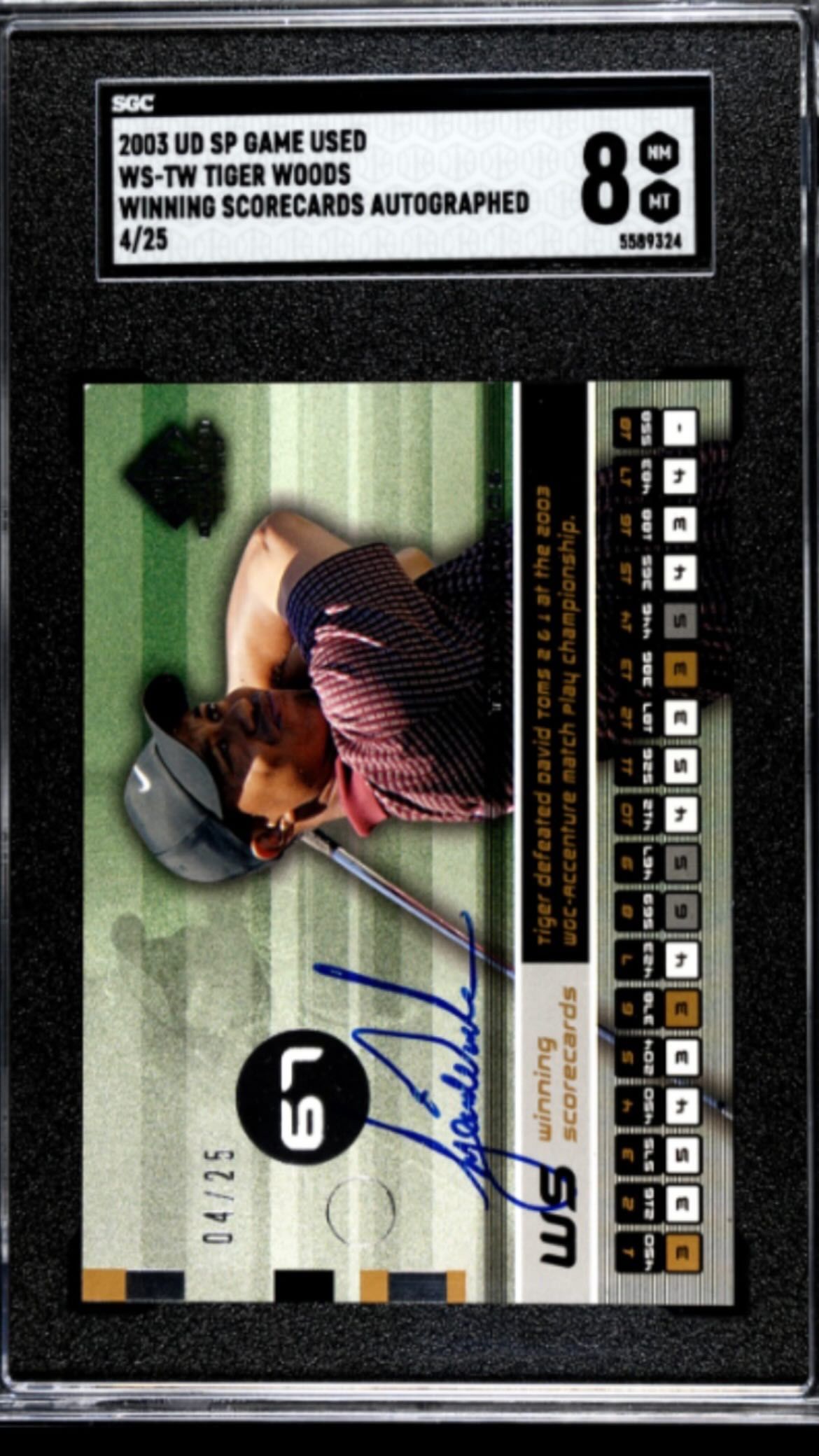 2003 Upper Deck Game Used Tiger Woods Winning Scorecard Auto #04/25 SGC 8 Very RARE!