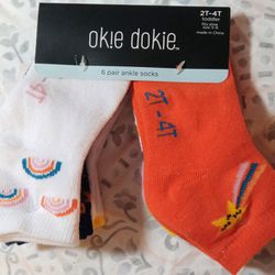 Okie Dokie 6 Pair Toddler Socks NEW 
