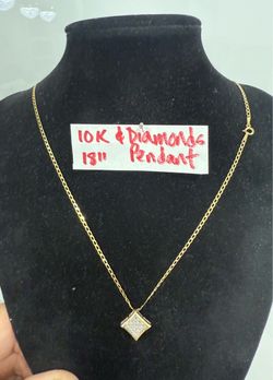 10K Solid Gold Chain and Pendant With NATURAL DIAMONDS 💎 STONES For Wedding 18 Inches Long