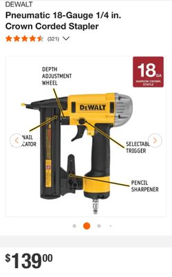 DEWALT Pneumatic 18-Gauge 1/4 in. Crown Corded Stapler