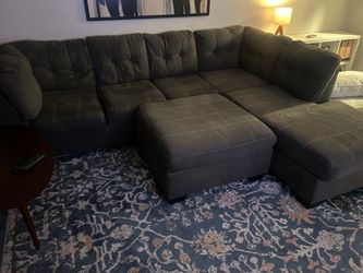 Dark Gray Fabric Sectional Sofa with Ottoman