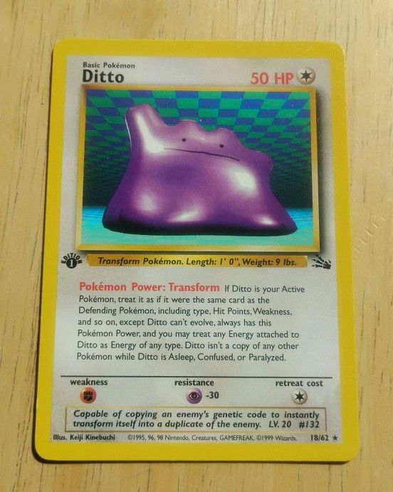 LP WOTC 1st Edition Non Holo Ditto 18/62 Fossil Set Pokemon Card