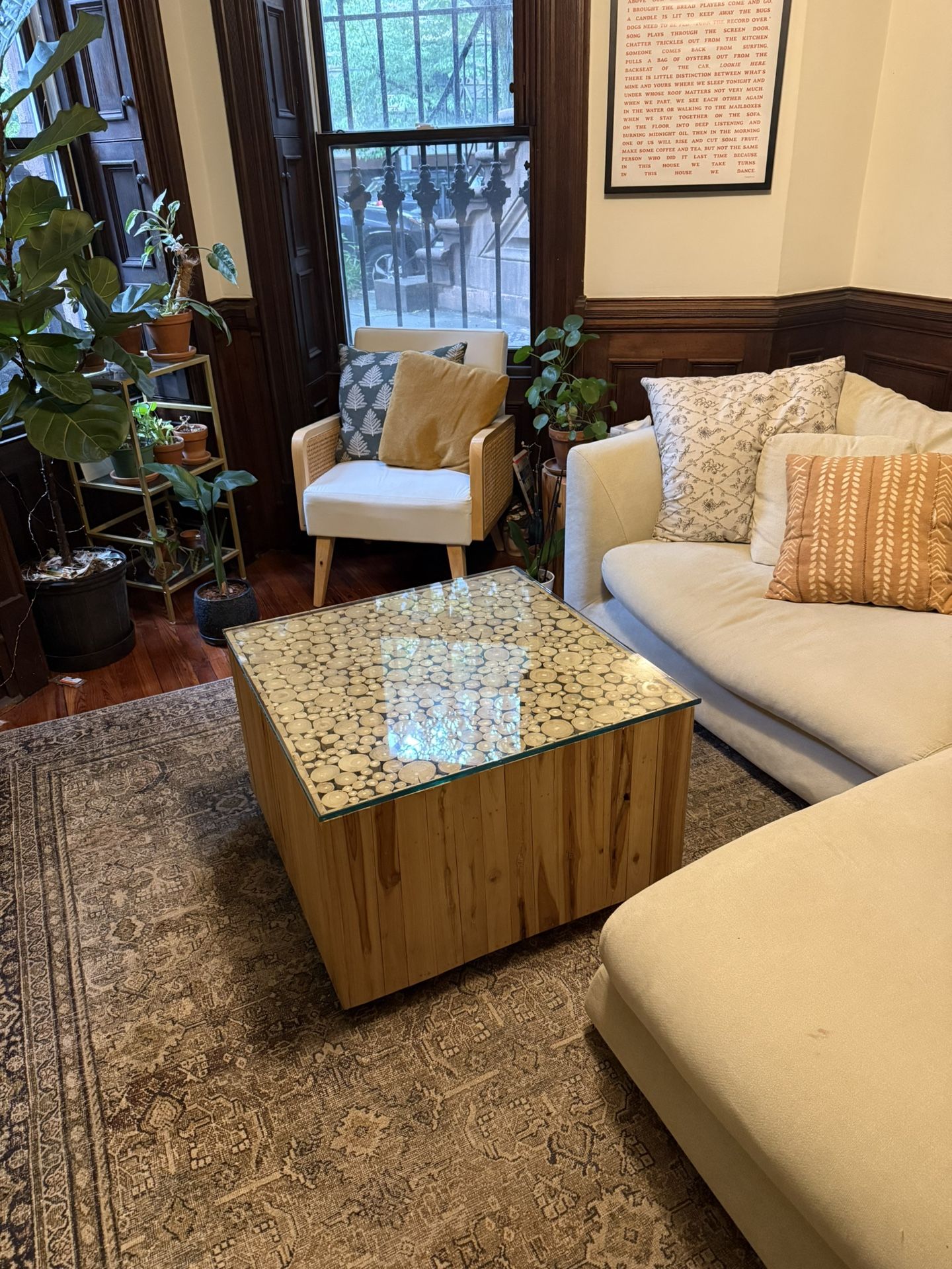 Unique Solid Wood Coffee Table With Glass Top