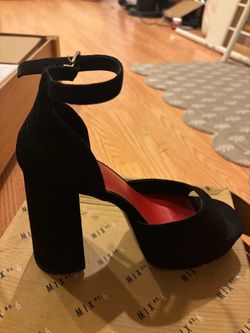 Black Suede Platform Block Heel Sandal 7 1/2