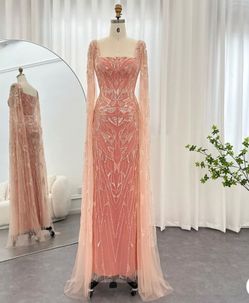 Formal Evening Gown with Cape Sleeves