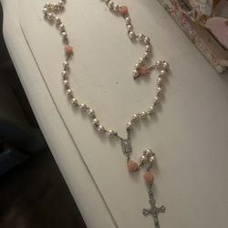 Pearl & Rose  Rosary Beads
