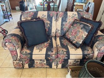 Couch love seat two end tables and coffee table with glass tops
