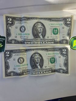 2017.   2 dollar bills .  Sequential 2